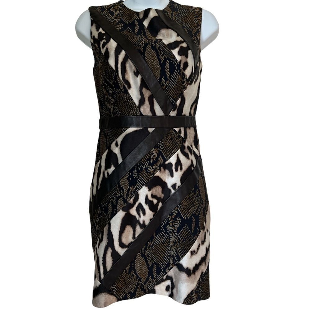 Diane von Furstenberg Nikita Black Combo leather shift dress sz 0